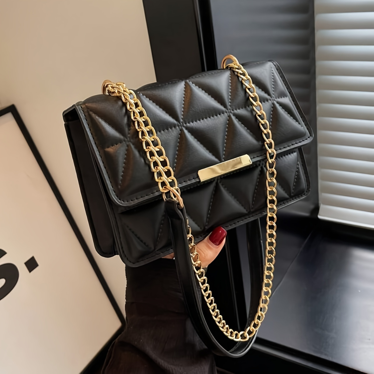 Sac à bandoulière matelassé Argyle de luxe : mini sac à main à bandoulière et sac à main carré pour femme