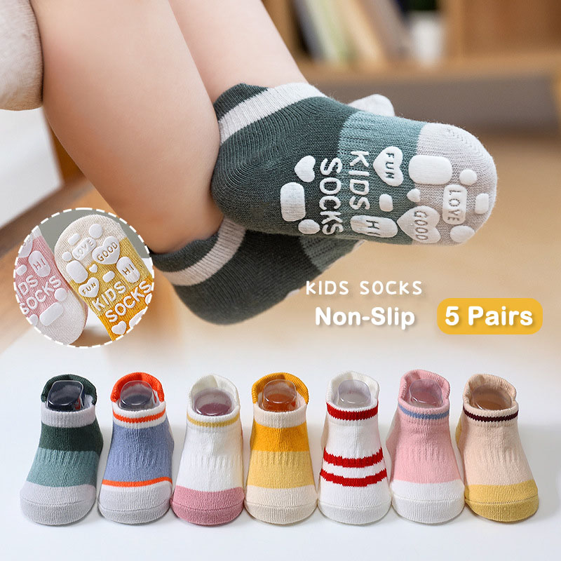 5 pares crianças casuais bonitos meias antiderrapantes respiráveis meninas meninos bebês meias de algodão