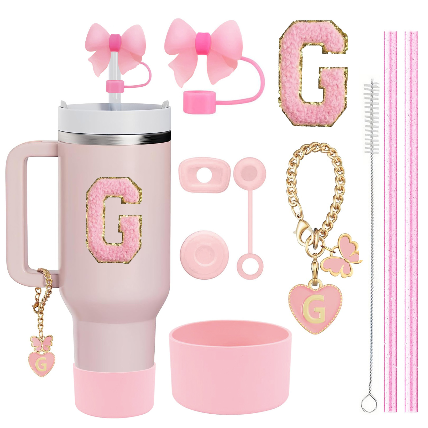 10 STKS Accessoires Set voor Stanley Cup, 2 Stro en Borstel en 1 Bloem Charm Chain 3 Morsbestendige Stopper Bloemen Stro Cover Boot