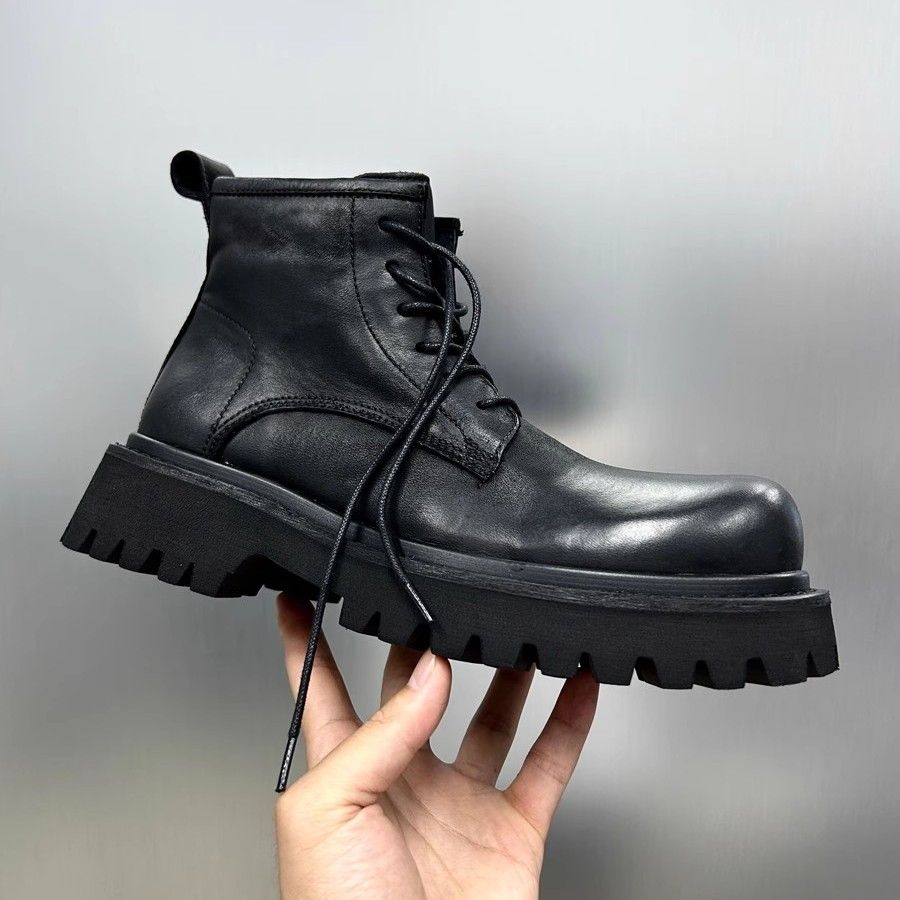 2025 Big Head Thick-soled Men's Zipper Locomotive Trendy British Style Tooling Casual Height-increasing Medium Boots