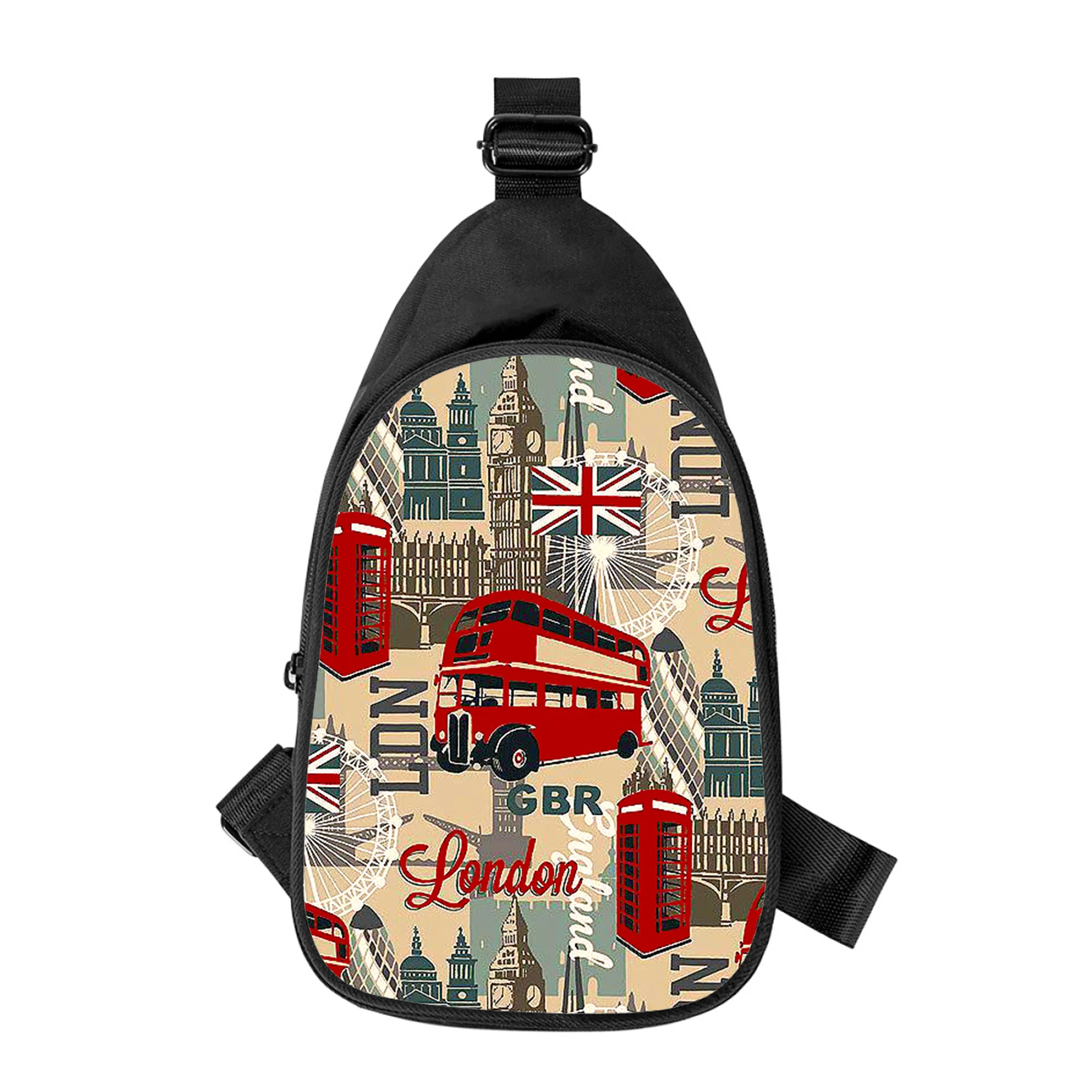Bolso de pecho cruzado en 3D para hombre y mujer, bolsa de hombro de dibujos animados de Inglaterra, I love london, paquete de cintura escolar para marido