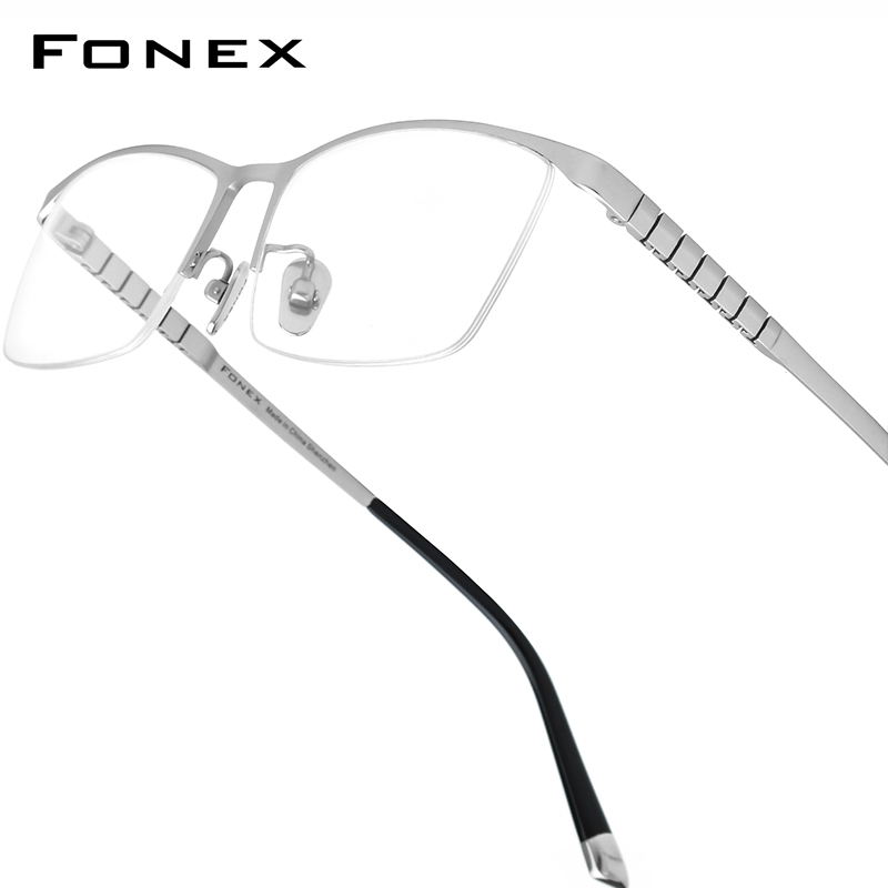 FONEX Brillengestell aus reinem Titan für Herren, neues Markendesign, quadratische Brillen, halbrandhalbrandlose japanische ultraleichte Brillen 85640