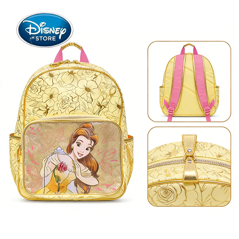 Рюкзак Disney Beauty and the Beast Belle Princess - школьная сумка с цветочным принтом золотой розы, 40x30 см, для девочек, с регулируемыми лямками