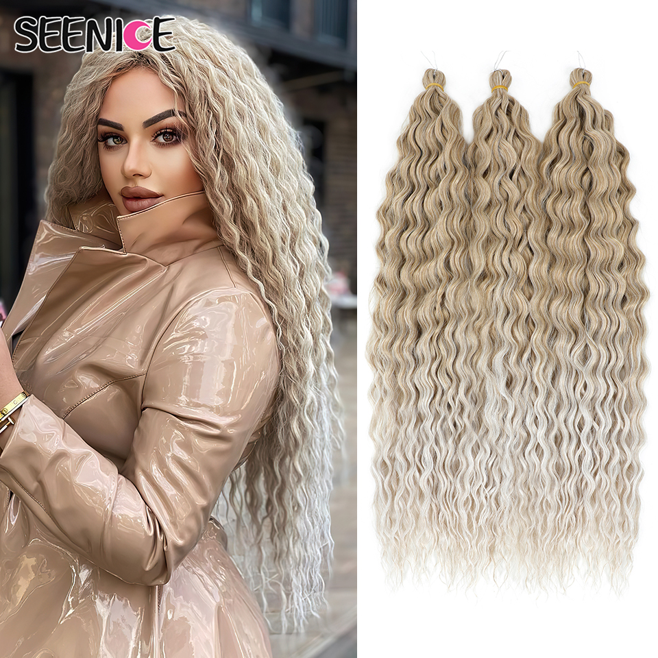 Ariel Curl ผมสังเคราะห์ Water Wave Twist Crochet ผมผม Ombre สีบลอนด์สีชมพู 22 นิ้ว Deep Wave Braiding Hair Extension
