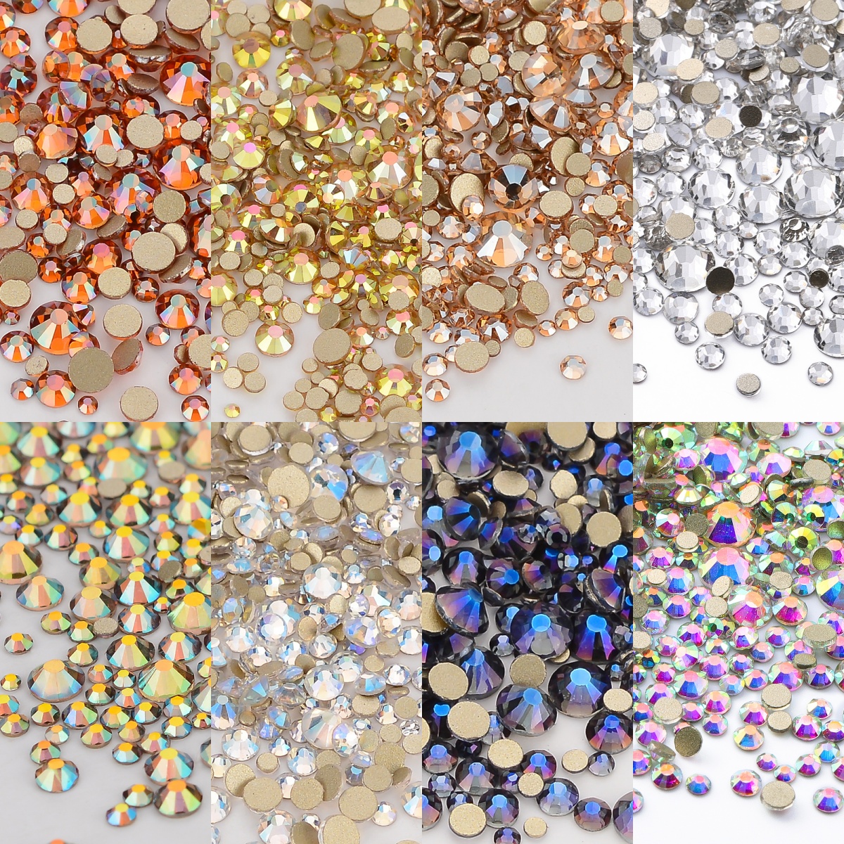 1440 pçs tamanho misto SS3-SS20 vidro champanhe parte traseira plana strass sombra dourada glitter não hotfix strass para roupas da arte do prego