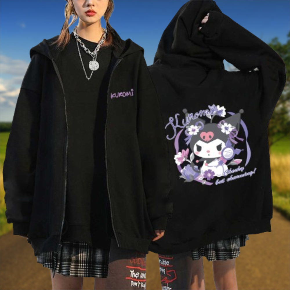 Sudaderas con capucha esenciales para mujer, cárdigan con cremallera, sudaderas con capucha Sanrio Hello Kitty Kuromi de manga larga para mujer, sudadera de otoño e invierno