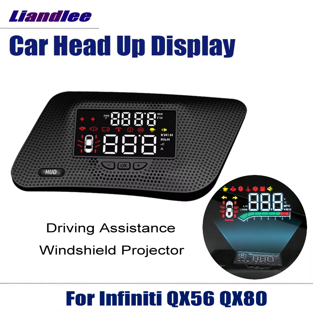 จอแสดงผลบนกระจกหน้ารถ (HUD) สำหรับ Infiniti QX56 QX80 Z62 2010-2024 โปรเจคเตอร์ติดกระจกหน้ารถ อุปกรณ์เสริมในรถยนต์ OBD ระบบเตือนความเร็วในการขับขี่