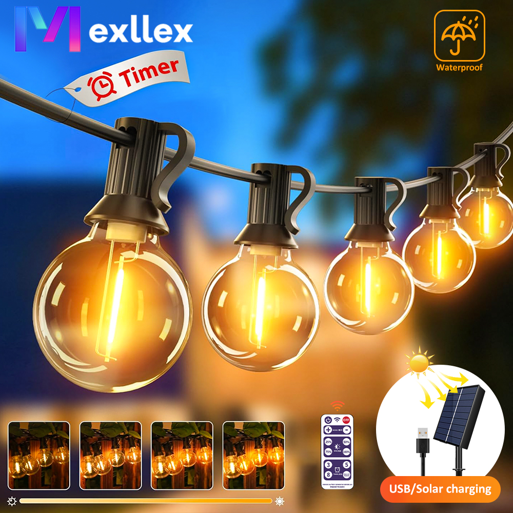 Mexllex 15.5M G40 guirlandes solaires extérieures, 8 Modes d'éclairage, Globe Patio ampoules en plastique étanches pour balcon guirlande de mariage