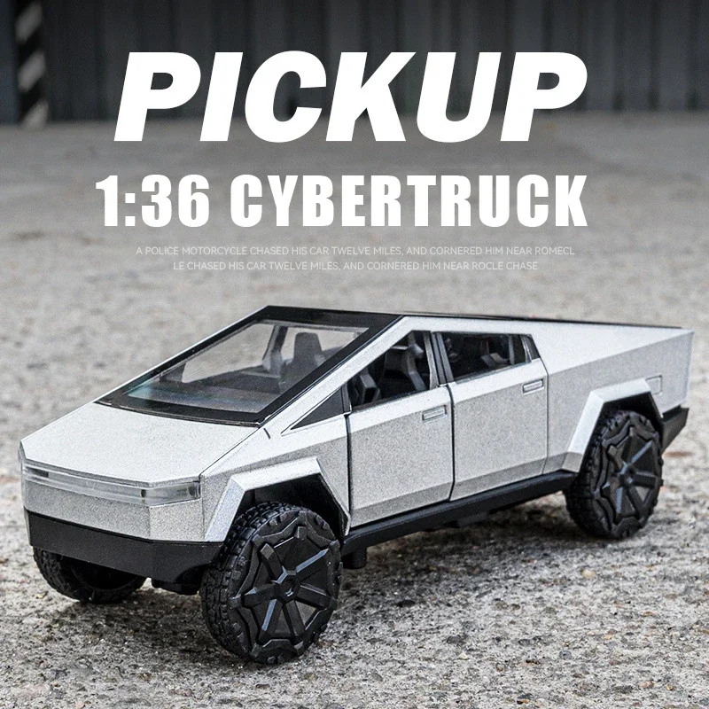 Tesla-Diecasts Veículos Carros De Brinquedo Para Crianças, Luz De Som, Camioneta, Modelo De Carro De Liga, Presente De Natal Do Miúdo, Menino, 1:36