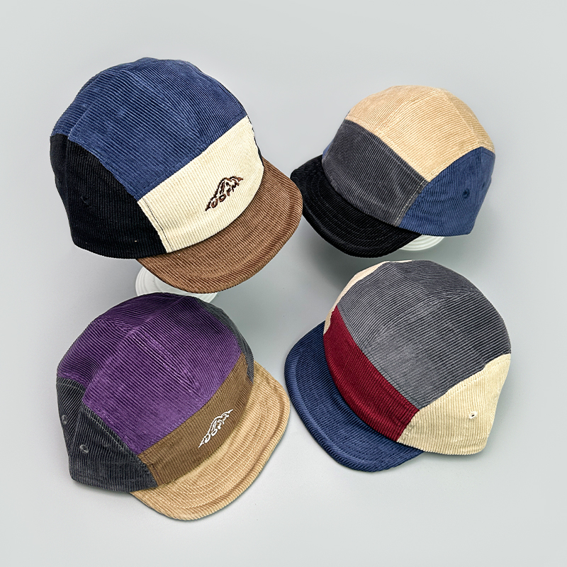 Japanese Embroidery Color Block Baseball Hats New Unisex Corduroy Breathable Retro Sunshade Versatile Street Fashion Peaked Caps