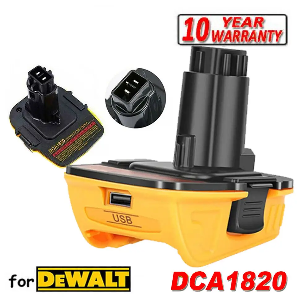 Adaptador de batería DCA1820 para batería de litio Dewalt de 20V, convertir a herramientas Dewalt Drill 18V NiCad y NiMh con convertidor USB