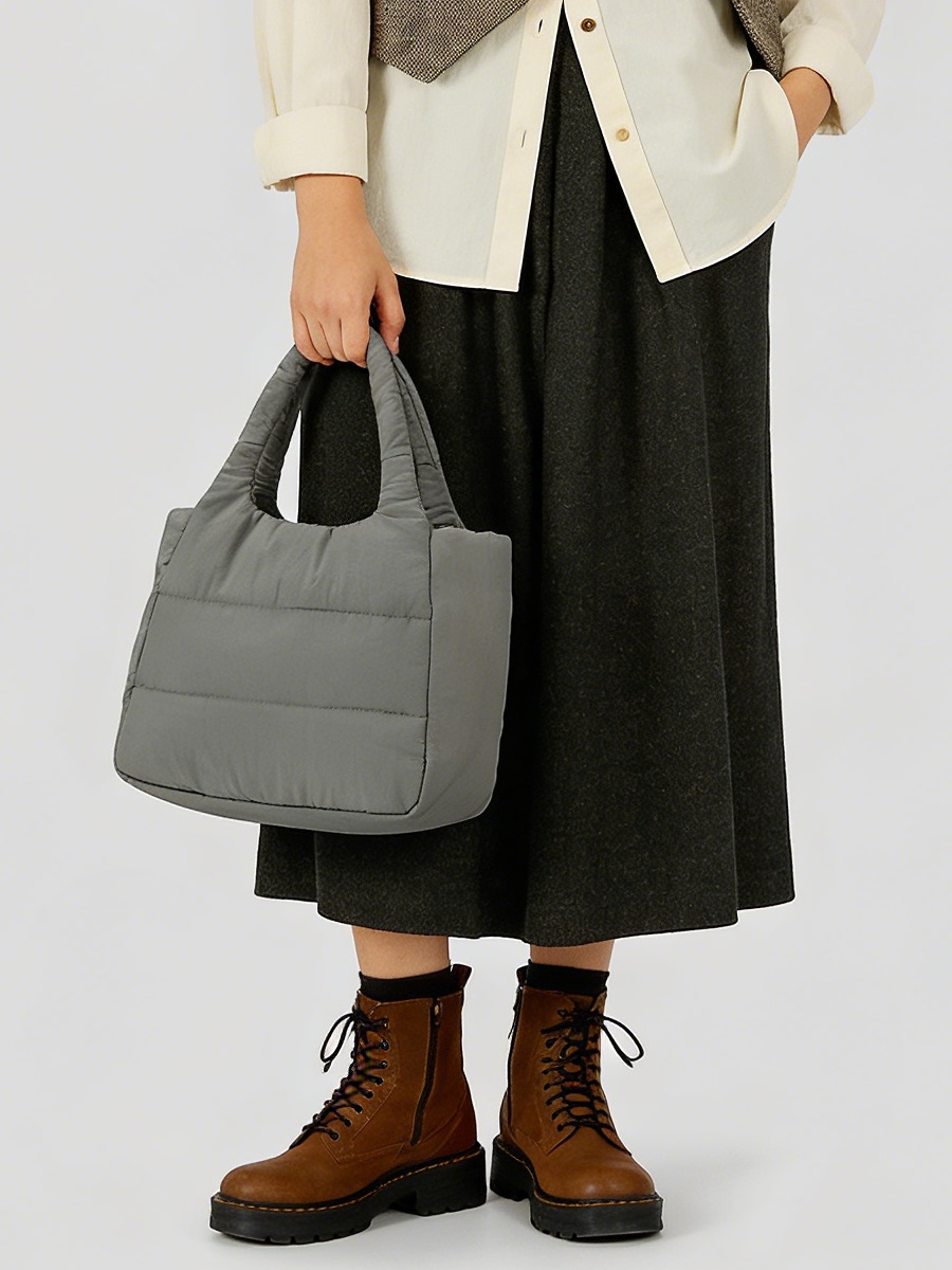 Casual Chic Women's Cotton Nylon Quilted down oulder Bag Lightweight Tote Crossbody Handbag Striped Design Magnetic Bule