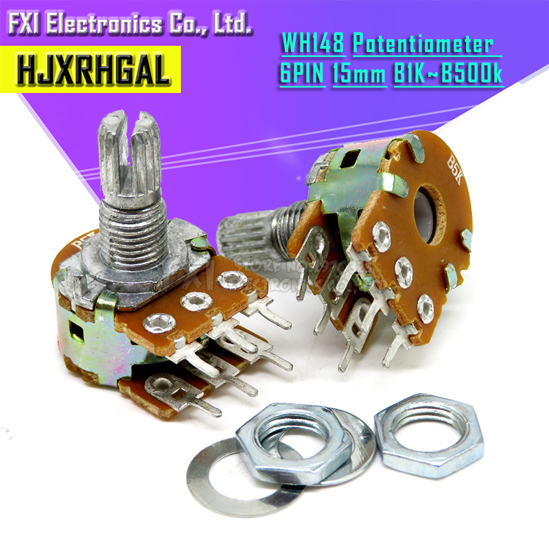 100 Stuks Wh148 B 1K B 2K B 5K B 10K B 20K B 50K B 100K B 500K 6pin Schachtversterker Dual Stereo Potentiometer 1K 2K 5K 10K 100K 500K