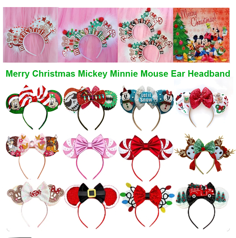2024 feliz natal mickey minnie mouse orelha bandana menina acessórios de cabelo para mulheres doces cana hairband crianças natal headwear
