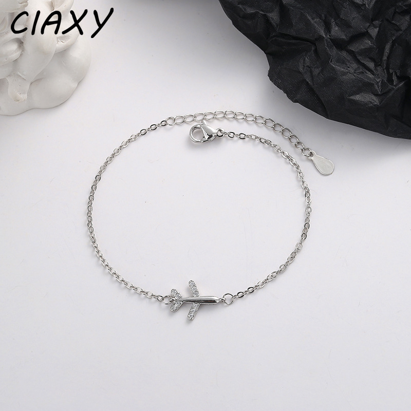 CIAXY Silber Farbe Intarsien Zirkon Papier Flugzeug Armbänder für Frauen Einfache Design Aircraft Armband Sommer Schmuck