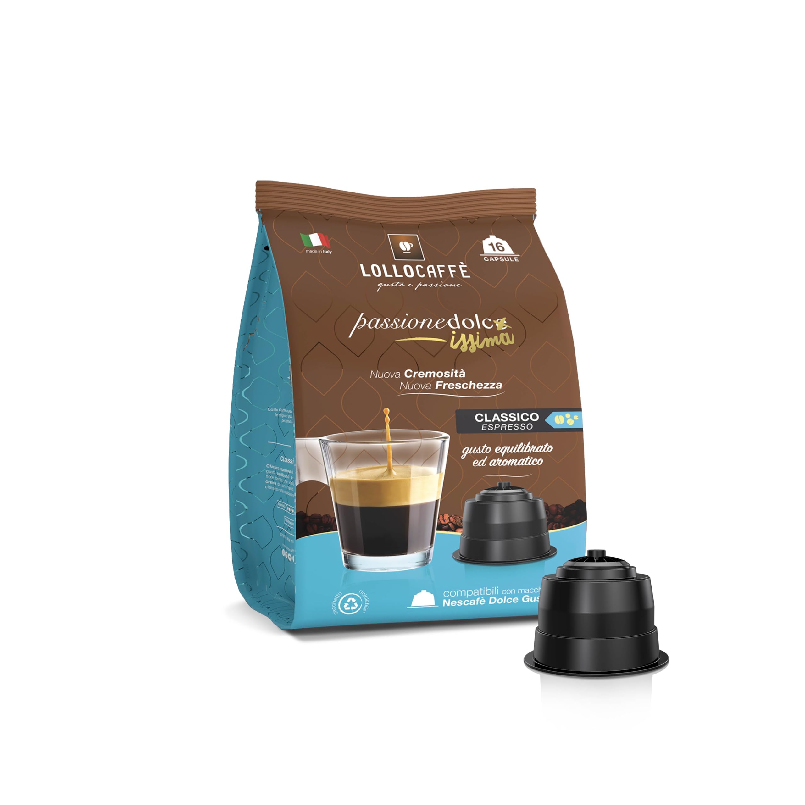 Lollo Coffee Sweet Passion Classic Mixture - 96 cápsulas (6 paquetes de 16) -Compatible con máquinas Nescafé * Dolce Gusto *