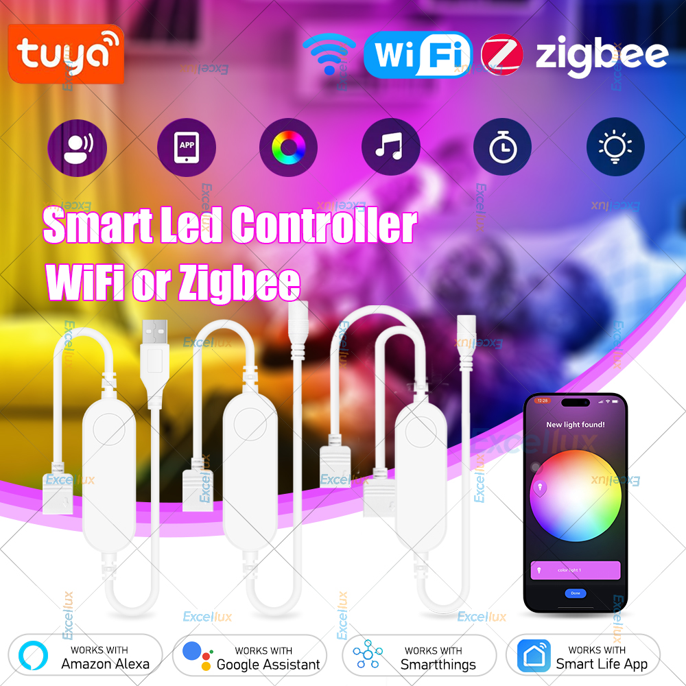 DC 5V 12V สมาร์ท Zigbee RGB RGBW LED Controller Tuya WiFi Controller Dimmer สําหรับ LED Strip Light Alexa Google ผู้ช่วย smartthing