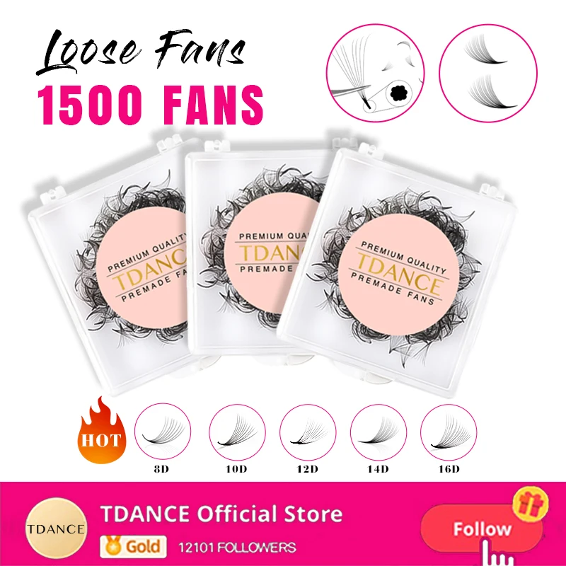 TDANCE 1500 แฟนหลวมแฟนSlimแคบSharp Stem PointyฐานหลวมแฟนขนาดกลางบางPremadeปริมาณแฟนขนตา