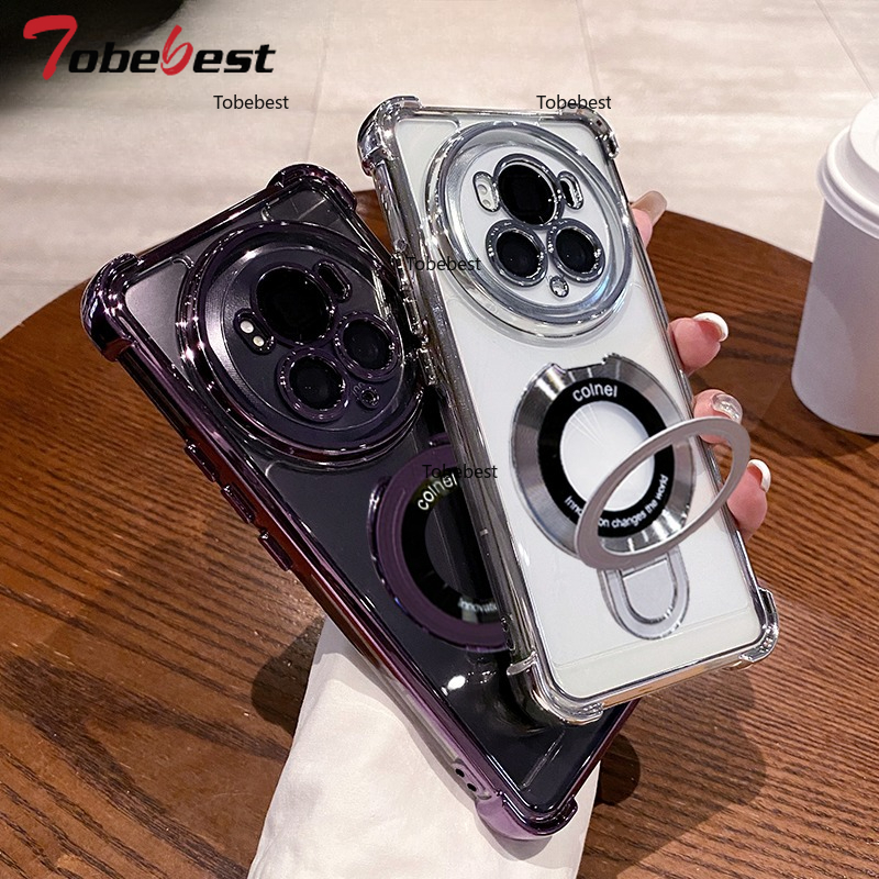 Shockproof Plating Magnetic Bracket Magsafe Case For Huawei Honor Magic 7 6 5 4 3 Pro Silicone Cover