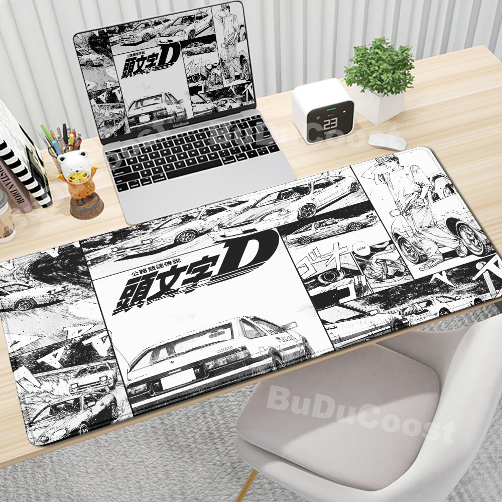 Podkładka pod mysz do gier Antypoślizgowa podkładka pod mysz Anime Initial D Podkładki pod klawiaturę Duża podkładka biurowa Czarno-biała gumowa podkładka pod mysz Dywan