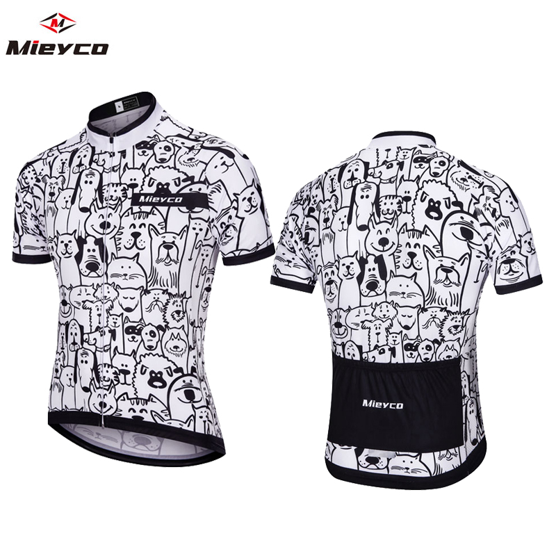 Męska oddychająca koszulka kolarska unisex z białym kotem z kreskówek Wiosna antypilingowa Ekologiczna odzież rowerowa Top Road Team Bicycle
