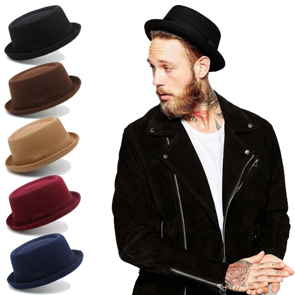 Men Women Woolen Pork Pie Hats Fedora Trilby Sunhat Street Style Classical Caps Travel Outdoor Size US 7 1/8-7 3/8 UK M-L