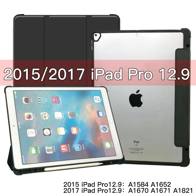 Für iPad Pro 12.9 2017 Edition (mit Home-Schlüssel) Hülle A1671 A1670 A1584 A1652 2015 1. 2. Generation mit Stifthalter Smart Cover