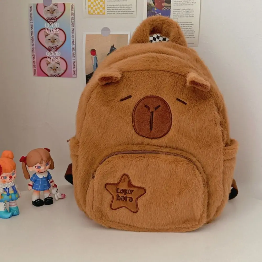 Kawaii capivara mochila de pelúcia para mulheres versátil dos desenhos animados engraçado capibala crossbody saco alrge capacidade sacola