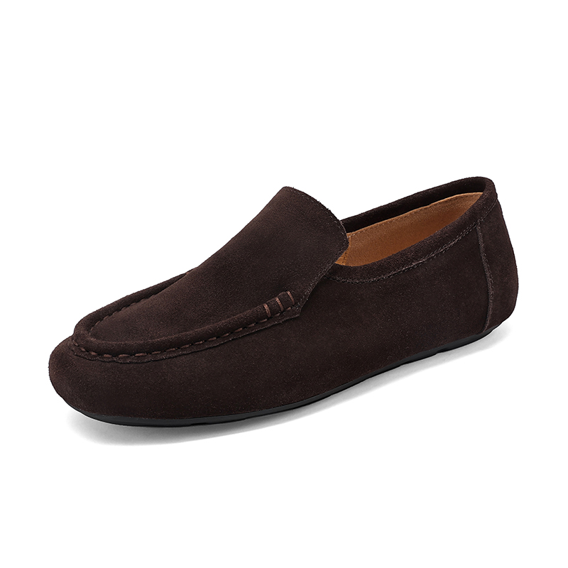 SmallHut Nuovo 2026 Tendenza Primavera Mocassini in pelle scamosciata di mucca Donne eleganti Grigio Nero Cioccolato Cucito Patchwork Punta rotonda Scarpe basse