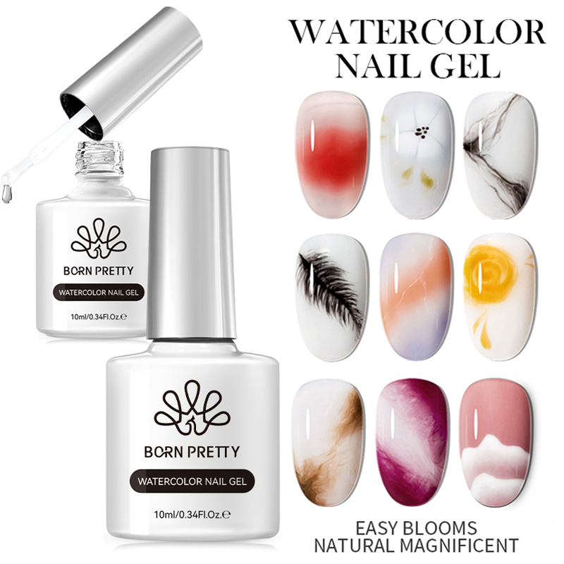 BORN PRETTY 10ml Clear Bloom Gel Polish UV LED Soak Off Nail Art Polish para un efecto de extensión Esmalte de uñas de mármol Pintura en gel