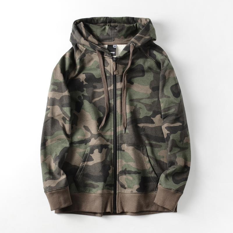Casaco feminino com zíper exterior, capuz camuflado, manga raglan, algodão solto, casaco casual, senhora, estudantes, primavera, outono, 2022