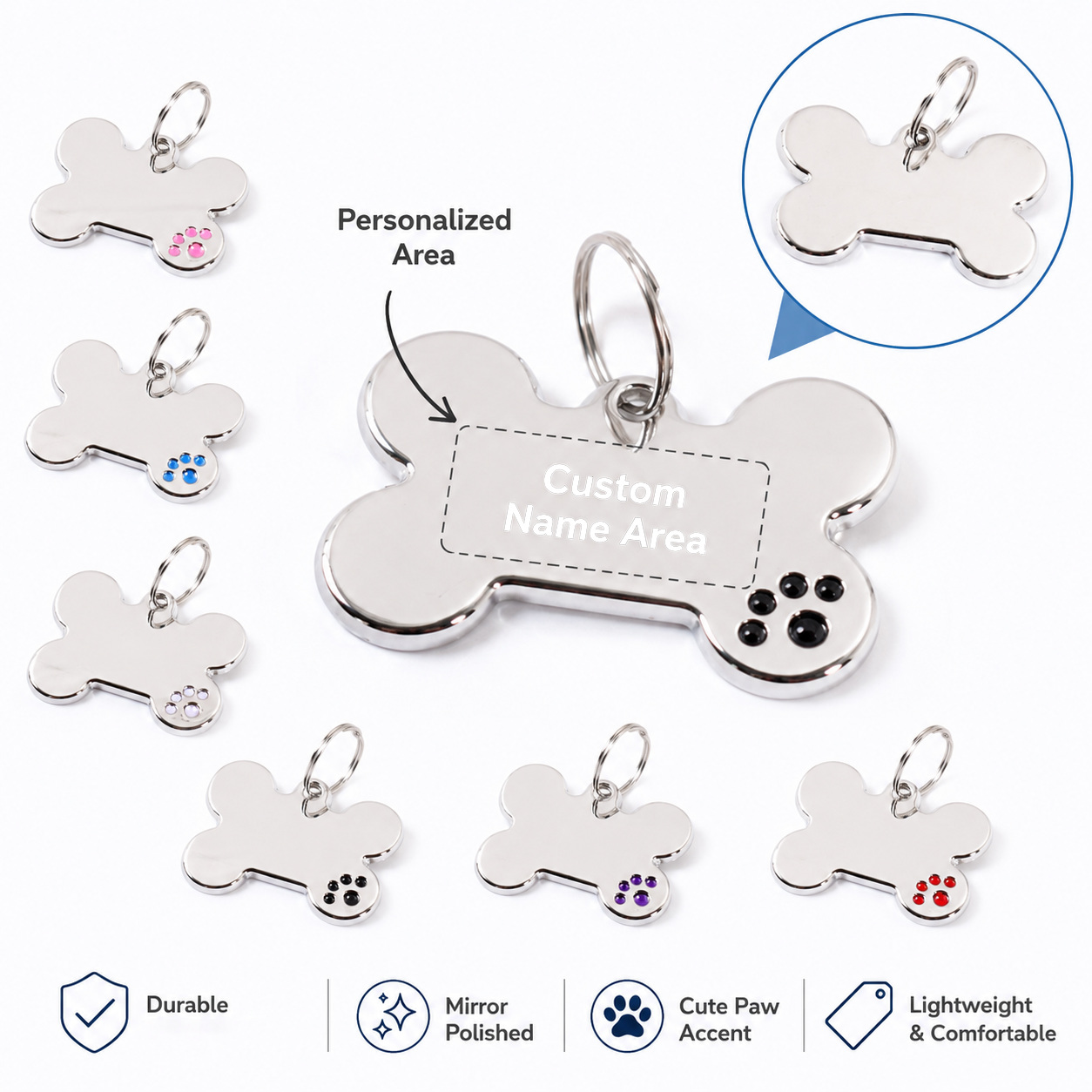 Custom Text Dog Tag, Laser Engraved Address and Number, Anti-Loss Steel Name Dog Tag, Paw Print Personalized Name Pet Tag
