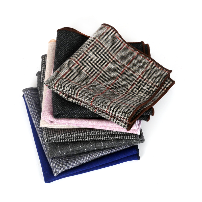 New Fashion Pocket Square Brown Grey Handkerchief Wool Plaid Striped Paisley Hanky Suit Men's Business Wedding Suit Accessories