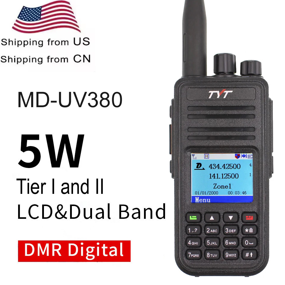 TYT MD-UV380 2 Băng Tần 136-174Mhz & 400-480MHz Bộ Đàm DMR Kỹ Thuật Số 2 Chiều Đài Phát Thanh MD-380 Đôi Khe Thời Gian Thu Phát + USB