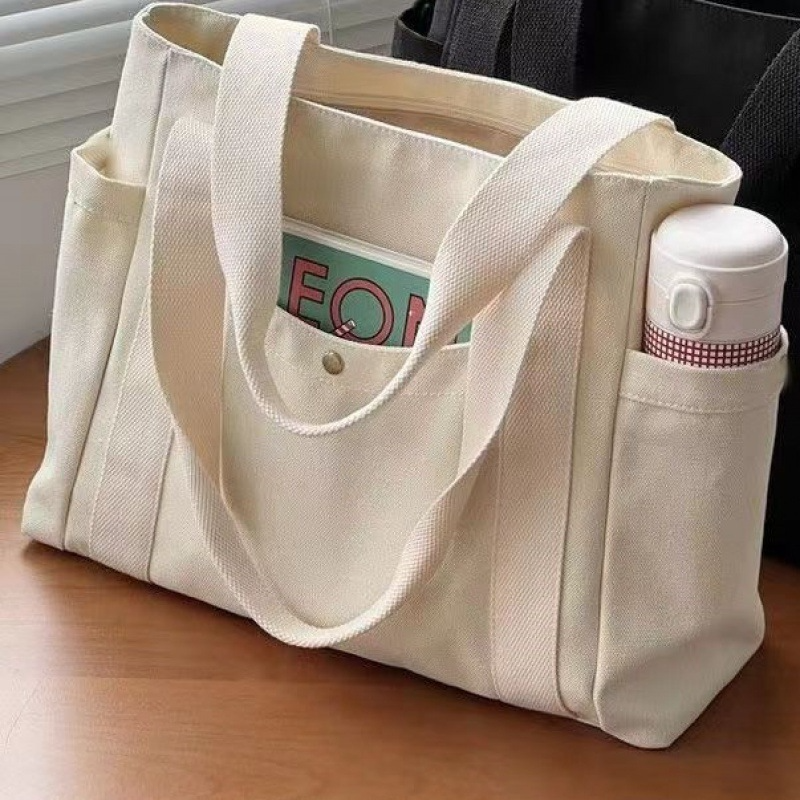 Sac fourre-tout en toile grande capacité avec lettres imprimées, sac à main polyvalent pour les trajets quotidiens, le travail, les cours, sac à bandoulière pour femme, sac de shopping