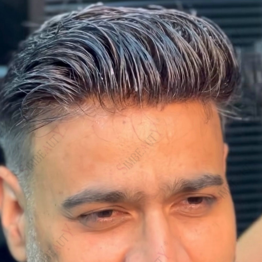 Peruca Masculina com Linha de Cabelo Natural 1b20 # 1b40 #   1b80 #   Prótese Capilar Masculina de Cabelo Humano com Base de Pele Fina Indetectável Cinza Preto