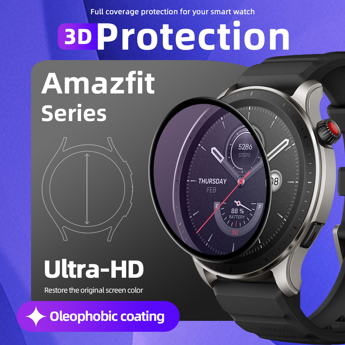 Màng Bảo Vệ Dành Cho Huami Amazfit GTR3 GTR 3 Pro GTR-3 GTR 2 2E 20D Cong Full Mềm Mại Bảo Vệ Màn Hình (Không Kính)