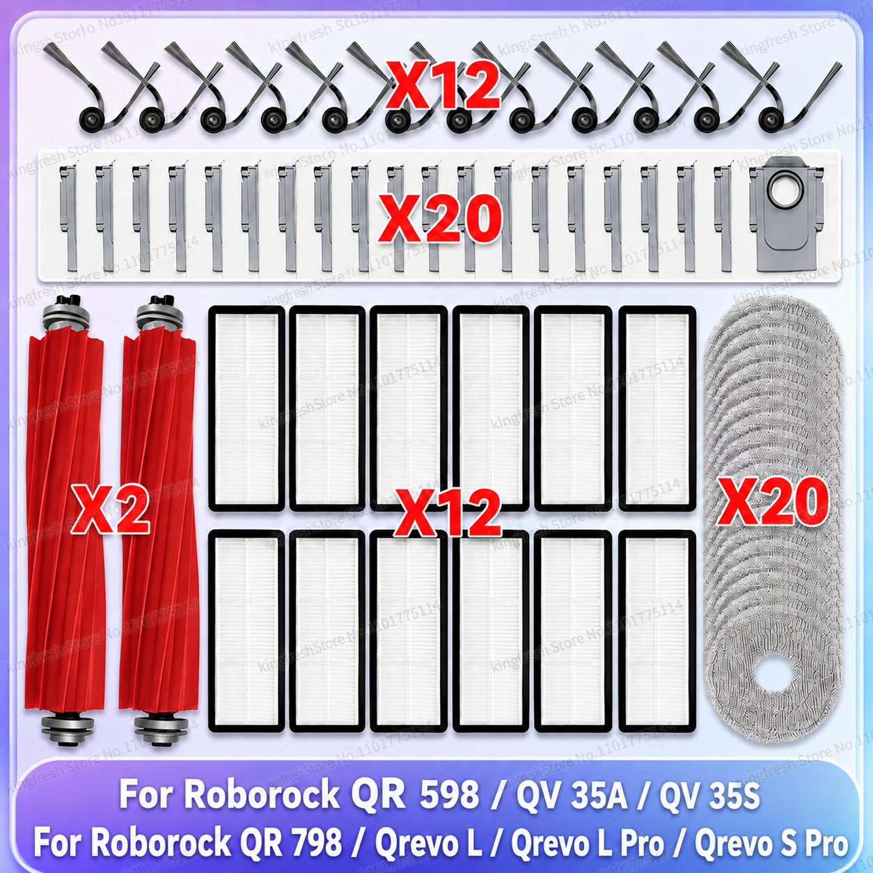 Подходит для (Roborock QR 798 / QR 598 / QV 35A / QV 35S /Qrevo L/ Qrevo L Pro/ Qrevo S Pro ) для пылесоса: Основной валик, Боковая щетка, фильтр, Тряпка для мытья, Пылесборный мешок, Аксессуары QR798 QR598 QV35A QV35S