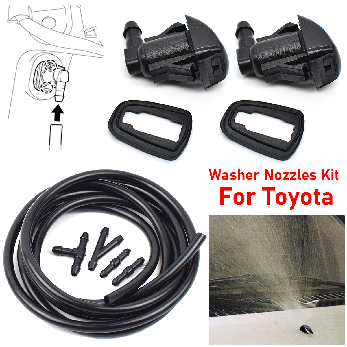 2x Selang Nozel Pembersih Kaca Depan Mobil untuk Toyota E120 Corolla Camry Sienna Avensis T25 Corsa XV30 Hilux 85381AE020