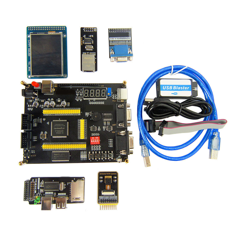 Плата разработки FPGA CycloneIV EP4CE6 с ЖК-дисплеем VGA OV7670 и сетевым интерфейсом, программатор JTAG AS для изучения электроники