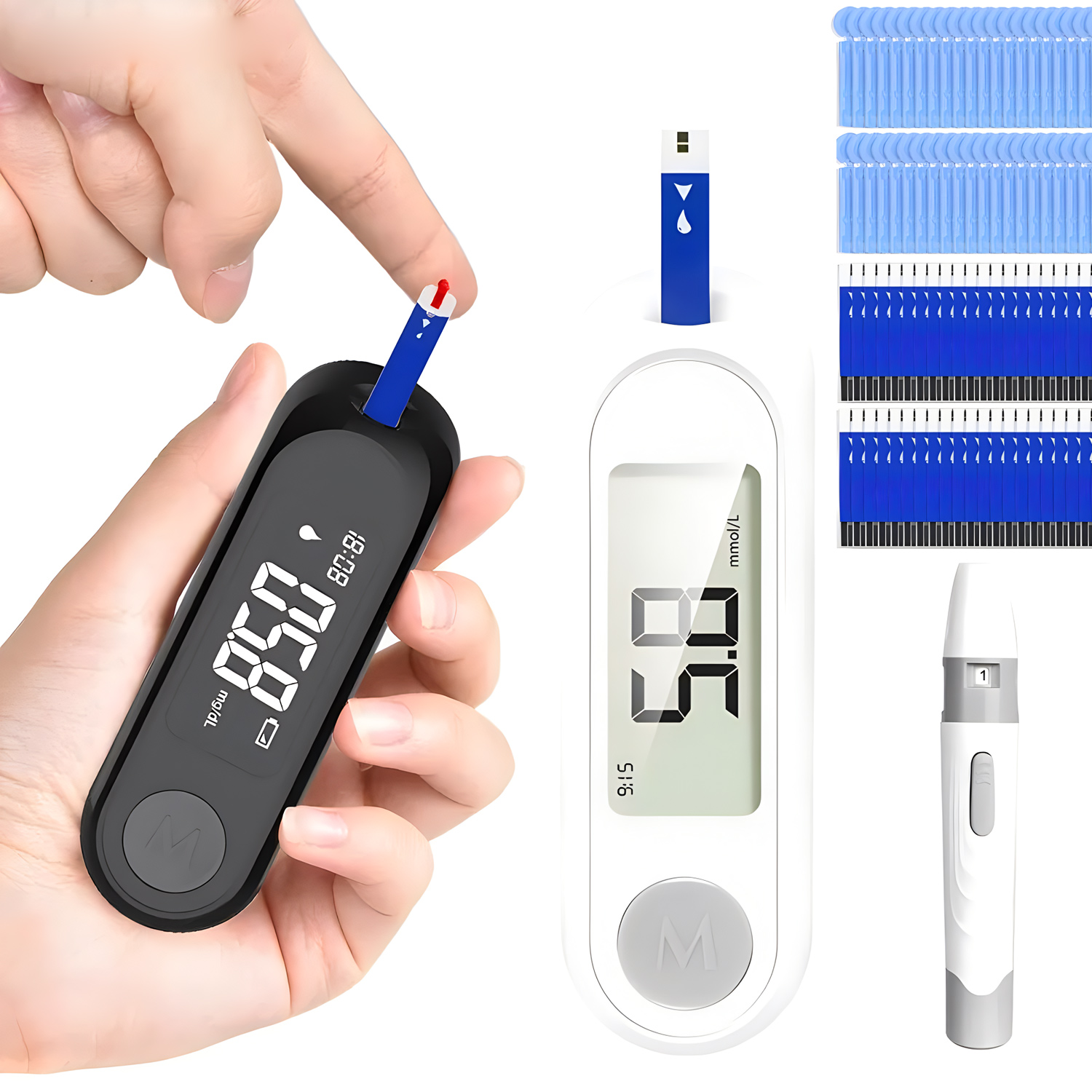 Medidor de glucosa en sangre, Kit de prueba de Diabetes, máquina de lanceta para Diabetes, glucómetro con 50 tiras reactivas + 50 lancetas, medidor de azúcar en sangre