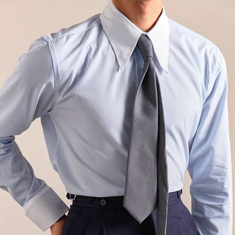 Homens de negócios camisa casual grande pescoço afiado camisa de manga longa camisa social masculina manguito emenda cor camisa masculina vestido roupas