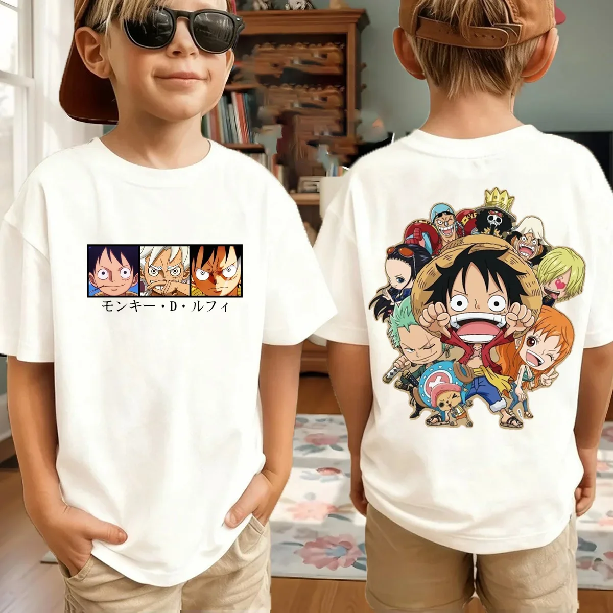 T-shirt da uomo stampata con anime giapponese One Piece, maglietta a maniche corte Harajuku per bambini con Roronoa Zoro e Luffy