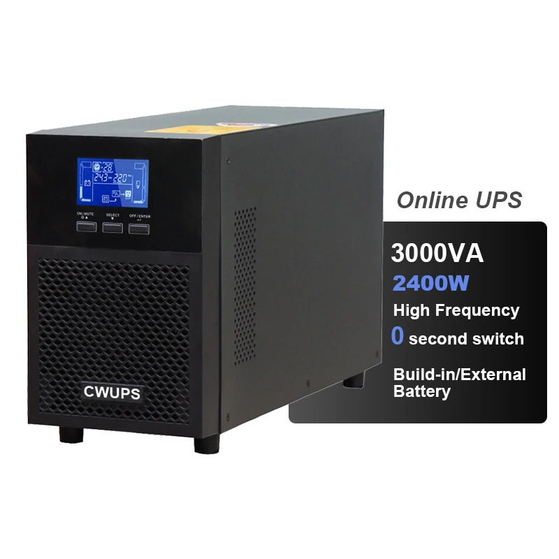 Cwups Low Moq 3kva 2400w คอมพิวเตอร์อัพจอแสดงผลดิจิตอลออนไลน์เพิ่มพลังงานสํารองสําหรับบ้าน