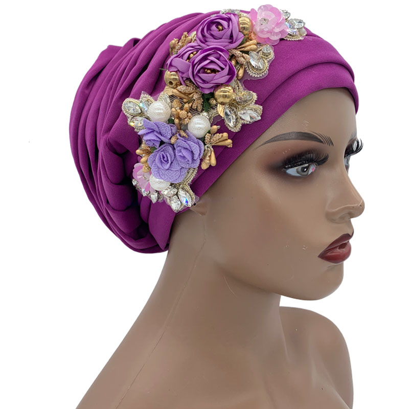 Turbante plisado de cuerpo entero para mujer, gorro con ramo de diamantes de imitación, elegante, para la cabeza, para fiesta, Turbante, novedad de 2023