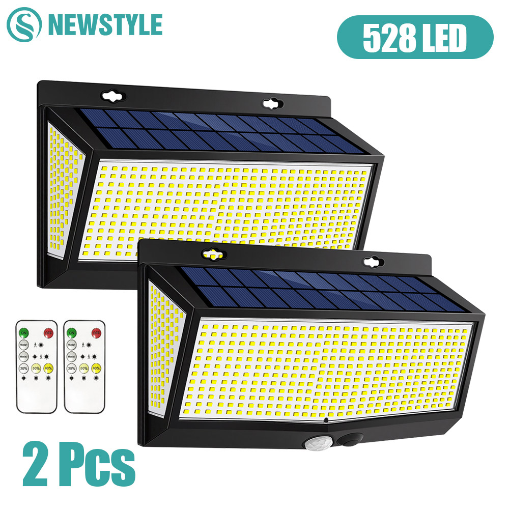 Luces solares de seguridad de 1-2 piezas, luces solares con sensor de movimiento de 176/528 LED, luces de pared impermeables IP65 para exteriores, jardín, patio, garaje