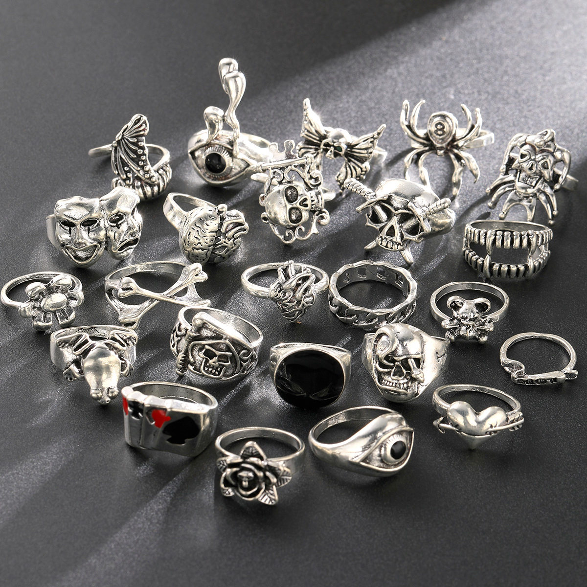 24 Uds. Conjunto de anillos Unisex de esqueleto gótico Punk Grunge mariposa Rana mujer hombre joyería Hip Hop fiesta calle anillo accesorios regalo