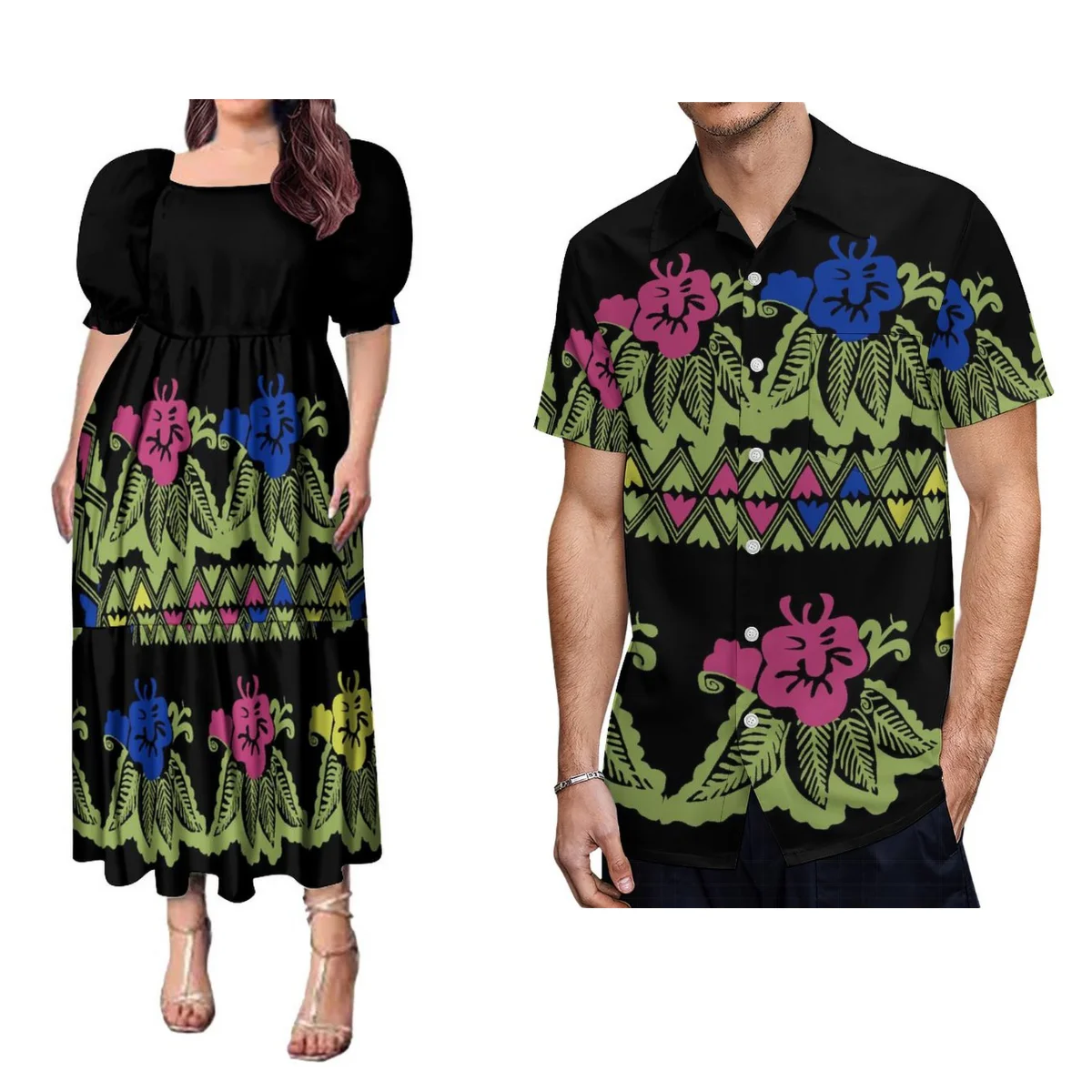Vestido de diseño de la tribu polinesiana para hombre, camisa para mujer, mangas hinchadas, vestido para pareja, envío gratis