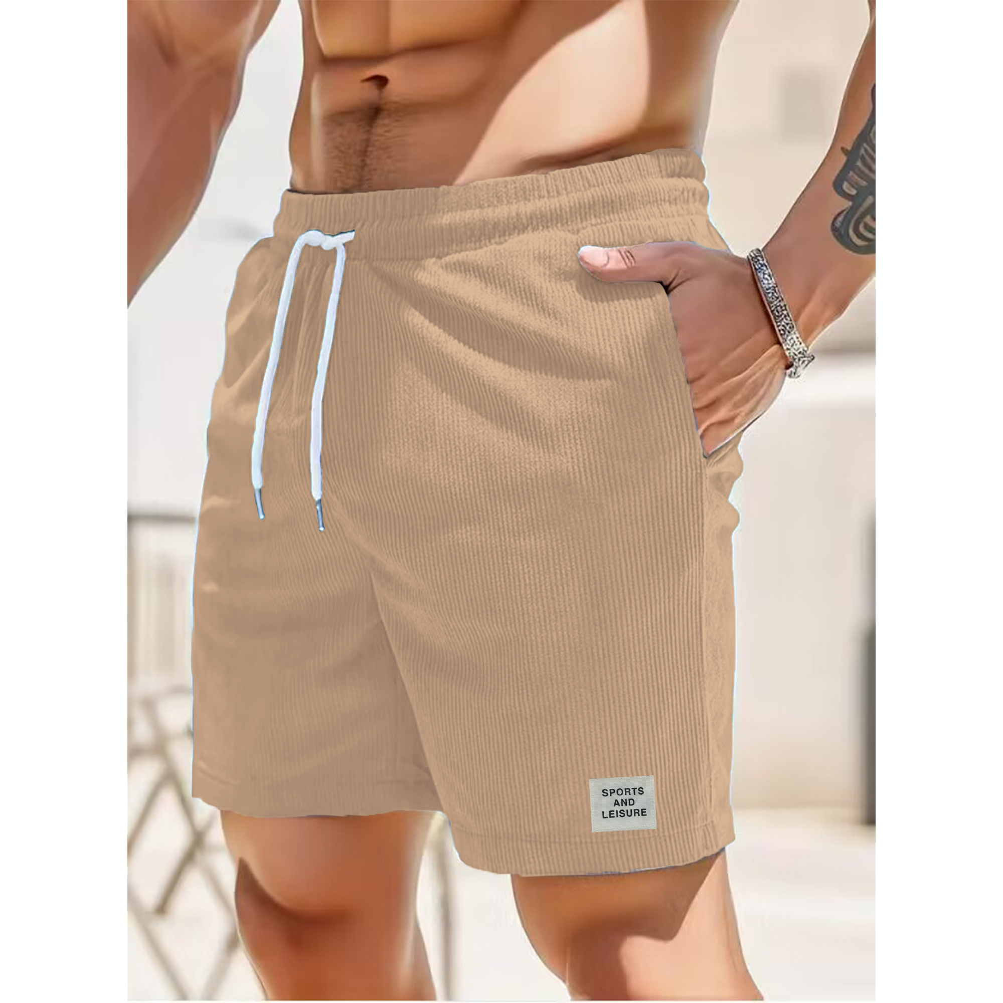 Été nouveau couleur unie à lacets pantalons de survêtement velours côtelé simple quarts shorts hommes pantalons décontractés
