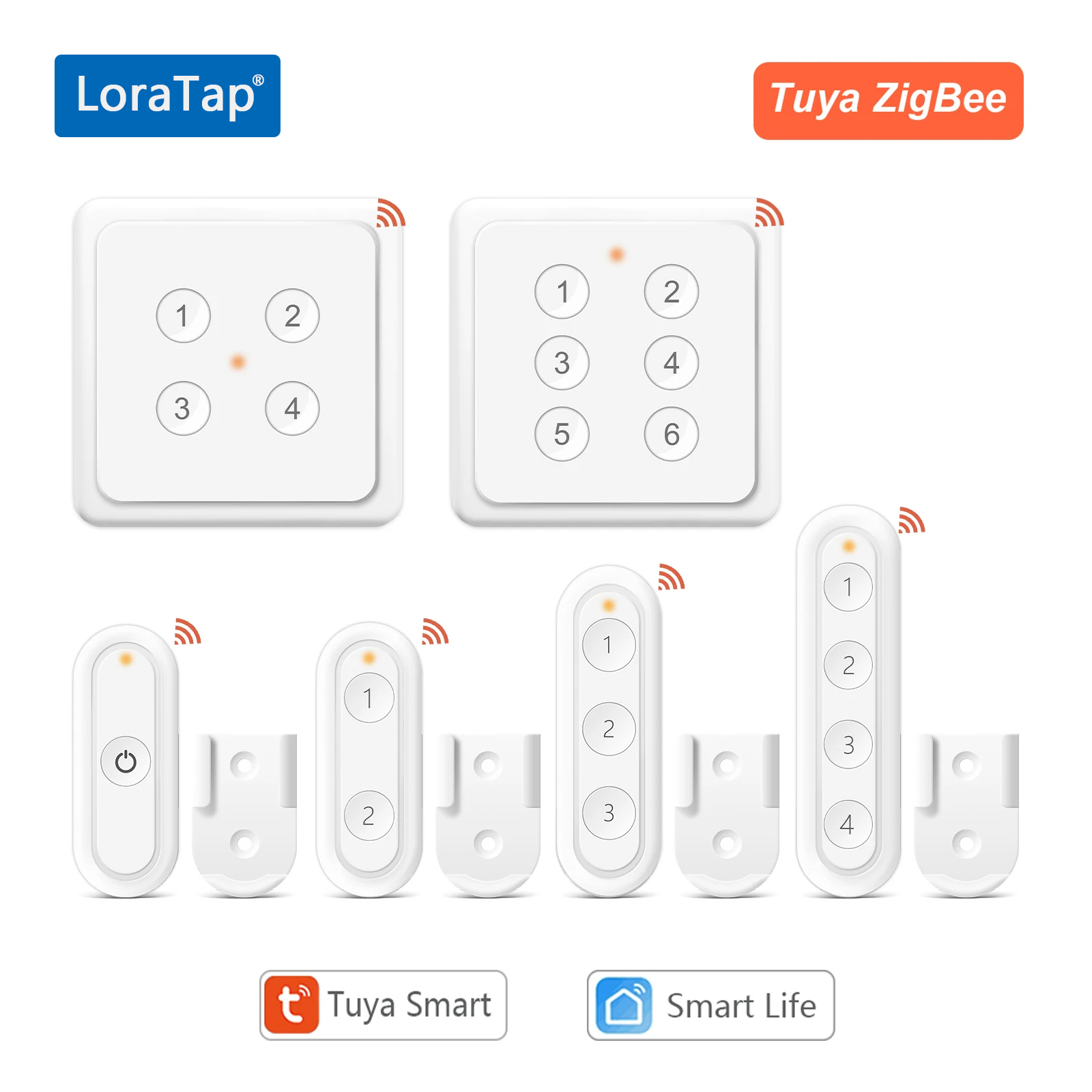 Przełącznik scen LoraTap Tuya ZigBee 1 do 6 przycisków, różne style, sterowanie zdalne przez aplikację Smart Life, potrzeba hubu automatyzacji.